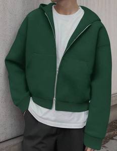 Sweat-shirt à capuche zippé vert uni pour homme, en molleton surdimensionné, décontracté, pour l'automne - Product Image 1