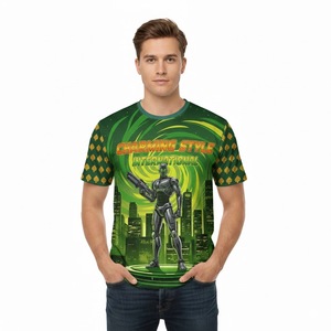 Camiseta Deportiva Casual para Hombre, Estilo Europeo y Americano, con Estampado Digital, Cuello en V, Corte Ajustado, Dobladillo Curvo, Gruesa - Product Image 3