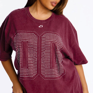 Camisetas Gráficas con Pedrería para Mujer, de Algodón, Estilo Urbano, Ajuste Holgado, Jersey de Fútbol Personalizado, Camiseta Casual, Ropa al por Mayor, Estilo Y2K, Deportes, USA - Product Image 3