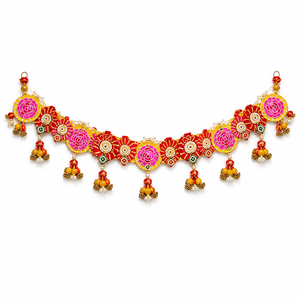 Handmade Yellow Red Floral Pearl Bandhanwar Toran Door Hanging Festive Diwali <b>Wedding</b> Home Entrance Decor <b>Gift</b> - Product Image 1