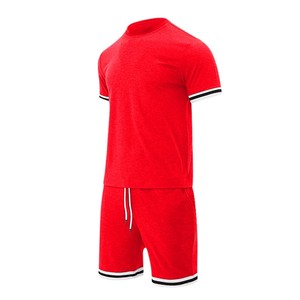 Ensemble deux pièces pour homme, coupe ajustée, de haute qualité, été, uni, vêtements de plein air, t-shirt et short, 100% coton, séchage rapide, respirant - Product Image 5