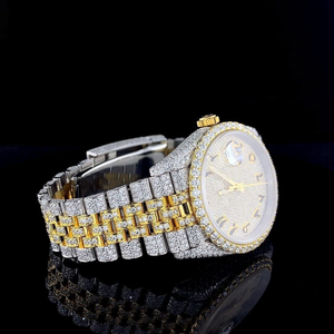 Montre-bracelet de luxe bicolore pour homme, boîtier carré en acier inoxydable, demi-sertie de diamants Moissanite, bracelet en cuir 20 mm, date numérique - Product Image 1