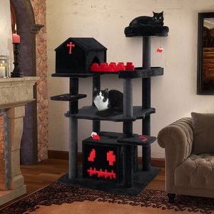 Árbol para Gatos Gótico de 49 Pulgadas de Alto, Centro de Actividades para Gatos de 6 Niveles con Cama Tipo Ataúd y Rascador para tu Amigo Felino - Product Image 3