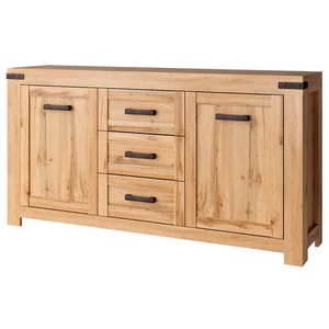 Buffet moderne de luxe rustique en bois massif avec poignées métalliques, meuble de rangement de style ferme moderne pour chambre et salle à manger - Product Image 1
