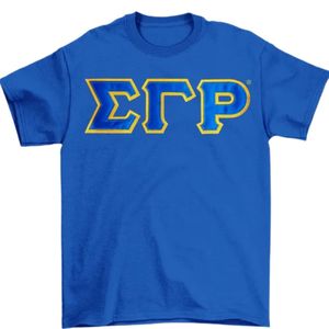 เสื้อยืดปักลาย Sigma Gamma Rho แบบเย็บสองชั้น แขนสั้น คอกลม ปักอักษรกรีก สีน้ำเงินรอยัล สำหรับผู้หญิง - Product Image 1