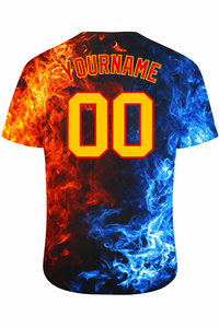 Camiseta de Béisbol Unisex de Diseño Personalizado, Diseño Fuego y Hielo, Transpirable, de Poliéster, Manga Corta, Correa Ajustable, Talla Grande, Suministro OEM - Product Image 4