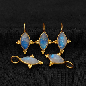 Colgantes de calcedonia azul con bisel marquise chapados en oro para la fabricación de joyas, tamaño 10x5mm, corte rosa. - Product Image 4