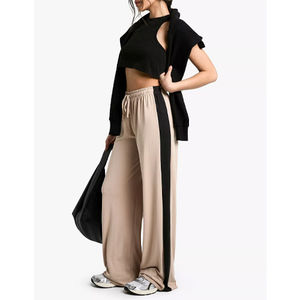 Wholesale 100% Cotton <b>Drawstring</b> Waist Women <b>Trousers</b> / French Terry Cotton Breathable Casual Baggy Women <b>Trousers</b> - Product Image 1