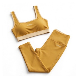 Conjunto de Yoga para Mujer Amkoor de 2 Piezas: Sujetador Deportivo con Espalda Cruzada y Cuello Redondo, Leggings de Cintura Alta y Largo Completo, Color Mostaza Sólido, Transpirable, Spandex - Product Image 3