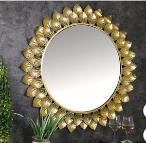Round Bohemian Decorative Mirror With Gold Leaf <b>Frame</b> Handmade Brass Wall Mirror For Home Decor - Product Image 3