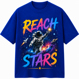 Camiseta Negra de Manga Larga para Hombre con Estampado de Astronauta Reach Stars, Cuello Redondo, Corte Regular, Informal, 100% Algodón Jersey Transpirable - Product Image 1