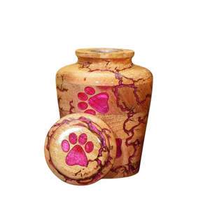 Handcrafted Wooden Pet Cremation <b>Urn</b> With Gold Paw Prints & Lichtenberg Figure Design Rosewood Memorial Ashes Box For Dog & <b>Cats</b> - Product Image 6