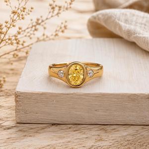 Anillo de Compromiso de Platino con Corte Ovalado Amarillo, Cultivado en Laboratorio, Anillo de Boda de Oro de 18K con Engaste de Bisel, Anillo Solitario, Joyería Fina - Product Image 6