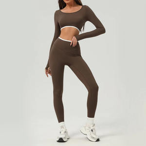 Conjunto Deportivo de 2 Piezas para Mujer, Leggings de Yoga de Cintura Alta por Encima de la Rodilla con Sujetador Deportivo Sólido, 100% Algodón - Product Image 5