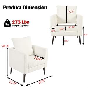 Teddy tessuto accento sedia sedia bianca sedile singolo imbottito gambe in legno massiccio barile Club sedia Design per soggiorno - Product Image 6