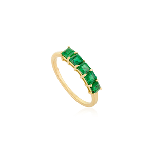 Anillo de Media Eternidad con Gema de Esmeralda de Corte Cuadrado, Diseño Clásico Minimalista, Apilable, Oro Amarillo Sólido K14, Fabricante de Joyería - Product Image 3