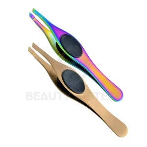 Medical Grade Stainless Steel Precision Brow Tweezers Featuring Perfectly Aligned <b>Hand</b>-<b>Filed</b> Tips and Non-Slip Charcoal Grip - Product Image 5