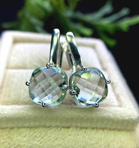 Green Amethyst Earrings 925 Sterling Silver Prasiolite February Birthstone Jewelry Gift For <b>Wife</b> Anniversary Birthday - Product Image 1