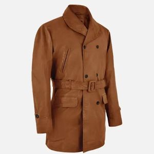 Turn Down Collar Distressed Sheep <b>Leather</b> <b>Long</b> <b>Jacket</b>/OEM Waxed Brown <b>Leather</b> <b>Jacket</b>/Vintage Brown <b>Leather</b> Buckle <b>Jacket</b> for Men - Product Image 4