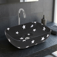 Vasque de salle de bain moderne en céramique artistique, peinte en rouge et noir, design élégant