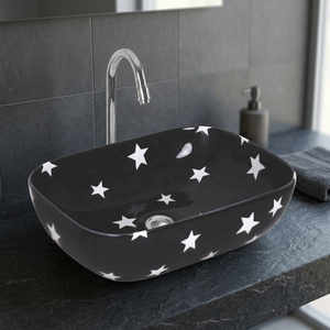 Lavabo de cerámica artístico moderno para encimera, pintado en rojo y negro, lavabo decorativo para baño. - Product Image 5