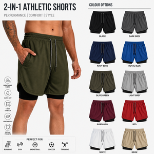 Shorts de sport 2-en-1 de haute qualité pour hommes, tricotés, à séchage rapide, respirants, écologiques, unis et personnalisables - Product Image 4
