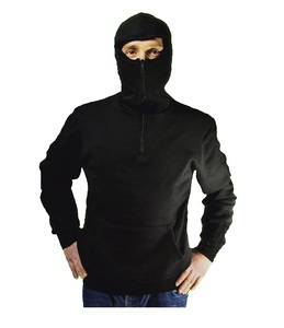 Sweat-shirt à capuche noir pour homme avec masque balaclava, coupe-vent en polaire, vêtements d'hiver décontractés, coupe régulière - Product Image 1