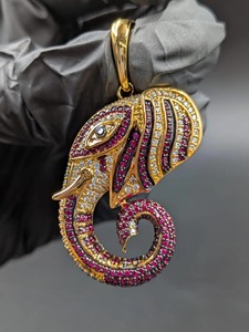 Pendentif Éléphant en Argent 925 avec Moissanite, Rubis et Diamants Micro-Pavés, Charme Religieux Hindou, Cadeau Unisexe - Product Image 4