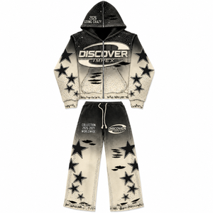 Ensemble de survêtement personnalisé pour homme, comprenant un sweat à capuche épais et un pantalon de survêtement évasé, brodé, avec fermeture éclair, effet délavé, style streetwear vintage, haute qualité 4 - Product Image 1