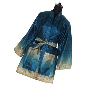 KS005 2026 Robe Kimono Courte Vintage en Soie Imprimé Floral, Cache-maillot de Plage Long, Robe Maxi Indienne Ethnique, Peignoir de Bain - Product Image 1