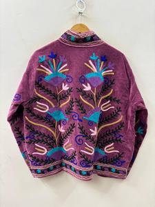 Veste d'hiver ethnique bohème surdimensionnée en velours brodé à la main Suzani, 100% coton, séchage rapide, respirante, cadeau - Product Image 4