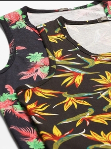Débardeur pour homme noir à imprimé floral, col rond, sans manches, décontracté, respirant, en polyester tricoté - Product Image 6