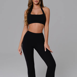 Ropa de Gimnasio, Ropa Deportiva, Conjunto de Top Corto Ajustado y Pantalones Cortos de Yoga, Top Corto Halter, Pantalones Deportivos Casuales, Conjuntos de Yoga - Product Image 3