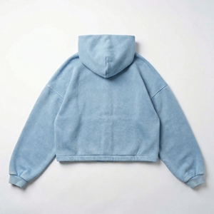 Vente en gros de sweat-shirts à capuche courts bleu clair |   Sweat à capuche oversize en molleton athlétique |   Sweat-shirt streetwear OEM - Product Image 2
