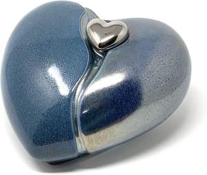 Urna Conmemorativa de Dos Tonos en Negro y Azul con Mini Corazón para Cenizas, Corazón para Cenizas Funerarias de Metal Latón/Aluminio - Product Image 5