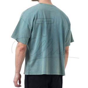 T-shirts décontractés pour hommes en coton délavé à l'acide, style streetwear, avec épaules tombantes et effet délavé personnalisé - Product Image 2