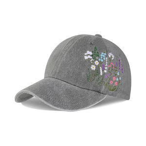 Gorra de Béisbol Vintage Gris Claro con Bordado de Flores Dispersas, 5 Paneles, Algodón Transpirable e Impermeable, Estilo Dad Hat, Unisex - Product Image 1