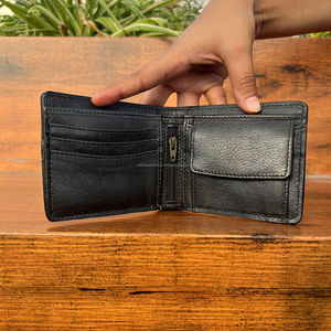 Portefeuille en cuir usiné à la main portefeuille en fourrure de vachette à longue fermeture éclair pour hommes nouveauté mode couleur marron porte-monnaie cadeau pour lui - Product Image 5