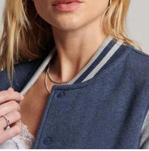 Veste universitaire unisexe bleu-gris en polaire, décontractée pour l'automne, coupe classique, col rabattu, en maille de polyester et coton - Product Image 3