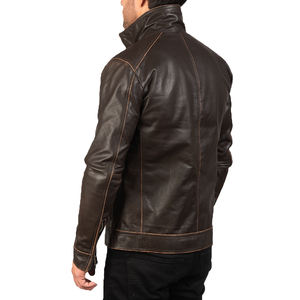 Veste de moto en cuir marron pour homme, veste en cuir véritable style Cafe Racer, coupe slim, veste en cuir vintage pour motard - Product Image 5