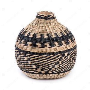 Vietrustic Vintage <b>Black</b> Floral Vase Seagrass Vase For <b>Table</b> Décor Plant Vase - Product Image 3