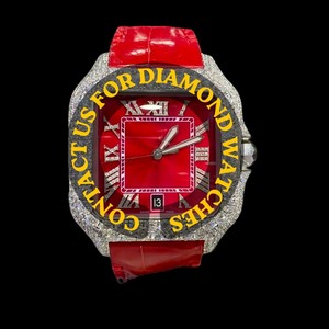 Reloj de Pulsera de Diseño Único con Correa de Cuero Roja, Caja Cuadrada, Esfera con Números Romanos, Colección Hal Iced para Hombre, para Fiestas - Product Image 2