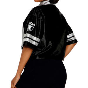 Camiseta Deportiva Corta de Satén para Mujer, Estilo Jersey de Fútbol, con Botones al Frente, Manga Corta a Rayas, de Poliéster, Color Negro, de Secado Rápido - Product Image 2