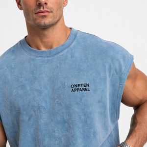 เสื้อยืดแขนสั้นผู้ชาย ONETEN APPAREL สีฟ้าฟอกกรด คอกลม พิมพ์ลายโลโก้ด้านหน้า ทรงเข้ารูป ผ้าฝ้าย 95% สไตล์สตรีทแวร์ - Product Image 5