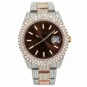 Montre mécanique de luxe bicolore Hip Hop vintage, entièrement sertie de diamants, cadran chocolat, aiguilles lumineuses, édition limitée pièce de monnaie antique - Product Image 1