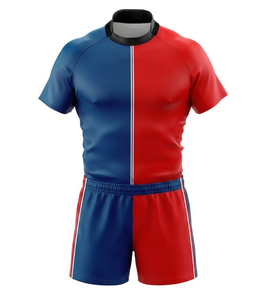 Maillot de rugby ajusté à manches courtes pour homme, bleu foncé avec rayures rouges, sublimé, en polyester respirant, vêtements de sport - Product Image 5