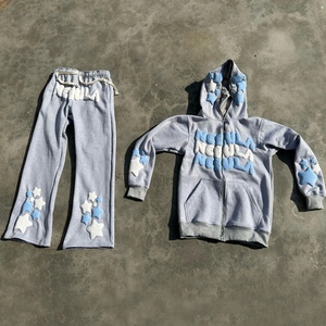 Conjunto de chándal lavado con ácido Unisex OEM diseño personalizado peso pesado Vintage Sudadera con capucha pantalones de chándal otoño alta calidad Unisex chándal - Product Image 1