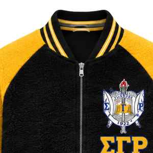 เสื้อแจ็คเก็ตบอมเบอร์แบบกลับด้านได้ Sigma Gamma Rho สำหรับผู้หญิง ผ้าขนแกะอุ่นๆ สั่งทำพิเศษ สองด้าน ลายสมาคมนักศึกษากรีก เสื้อโค้ทฤดูหนาวลำลอง - Product Image 3