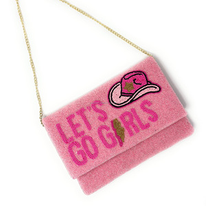 Bolso de Mano Plegable con Cuentas Hecho a Mano, Diseño de Letras 'Lets Go Girls', Tema Vaquero, Bolso de Fiesta Occidental, Bolsos Casuales - Product Image 2