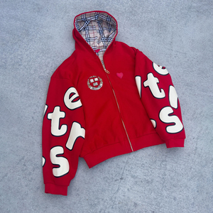 Sweat-shirt à capuche zippé Y2K double face teint en fil, style streetwear, avec impression en relief personnalisée, pour hommes et femmes - Product Image 1